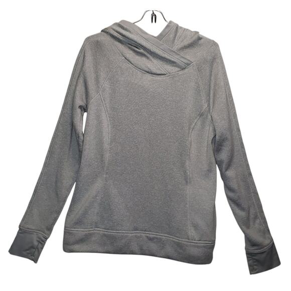 Exertek Women’s L Light Gray Ribbed Athleisure Hoodie Thumbholes Side Zip Pocket - Picture 1 of 7